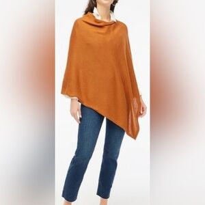 J. Crew Cinnamon Pumpkin Cotton & Cashmere Blend Sweater Knit Poncho